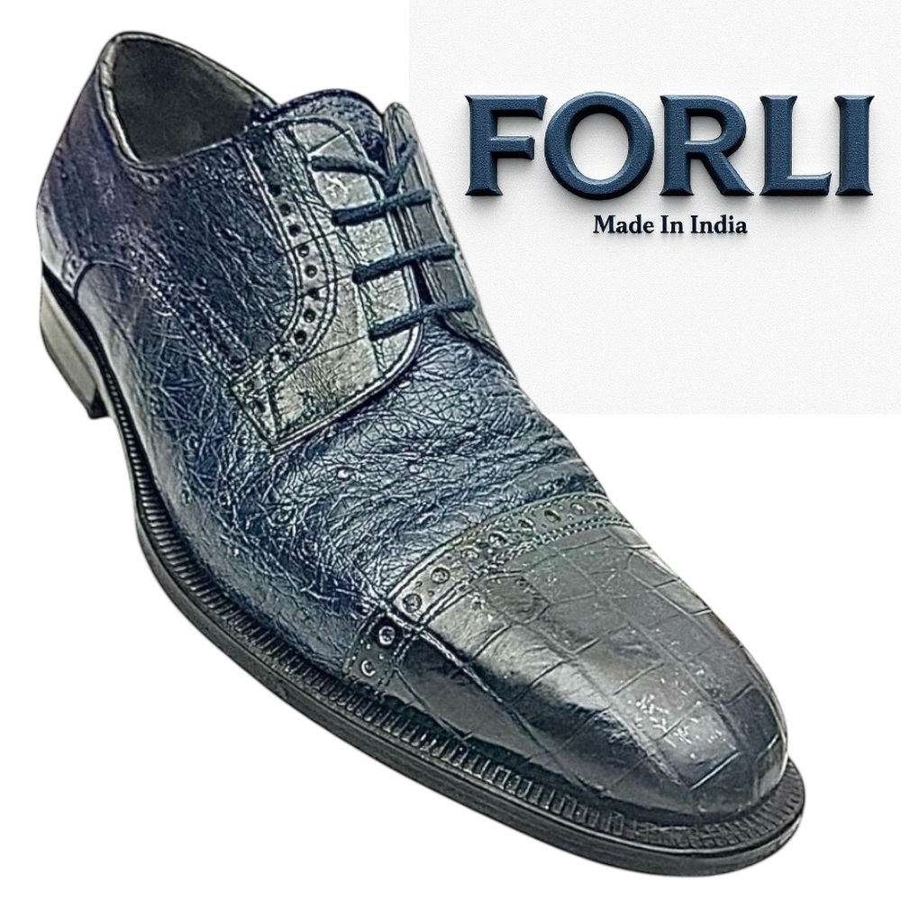 Forli Men’s Blue Crocodile & Ostrich Leather Oxford Shoes Size 8 M EUC $795